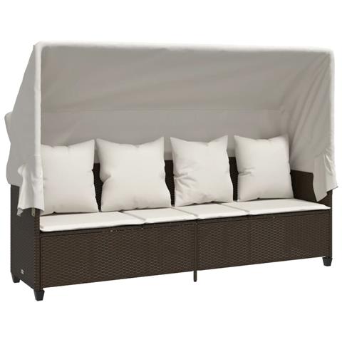 Lettino Prendisole con Baldacchino e Cuscini Marrone Polyrattan - Foto 1