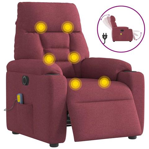Poltrona Massaggiante Reclinabile Elettrica Rosso Vino Tessuto - Foto 1