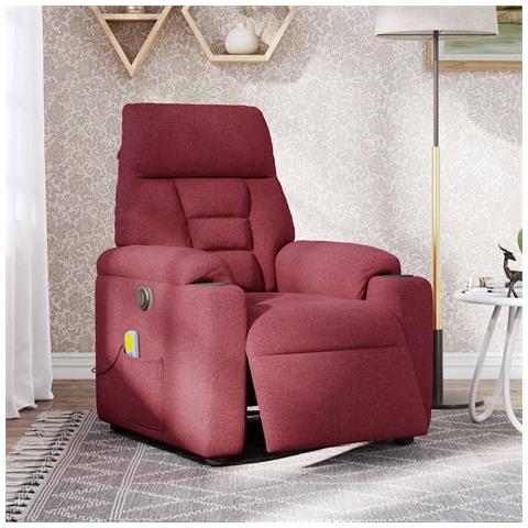 Poltrona Massaggiante Reclinabile Elettrica Rosso Vino Tessuto - Foto 2