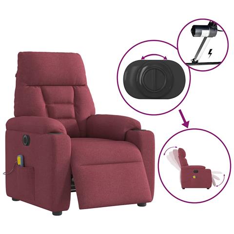 Poltrona Massaggiante Reclinabile Elettrica Rosso Vino Tessuto - Foto 9