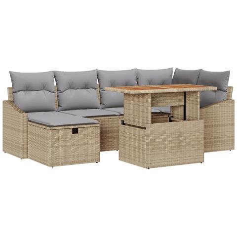 Set Divani Giardino 7 Pezzi con Cuscini Beige Rattan Policarbonato - Foto 1