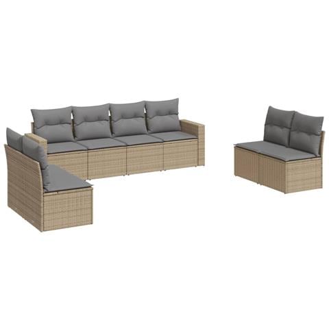Set Divano da Giardino 8 pz con Cuscini Beige in Polyrattan - Foto 1