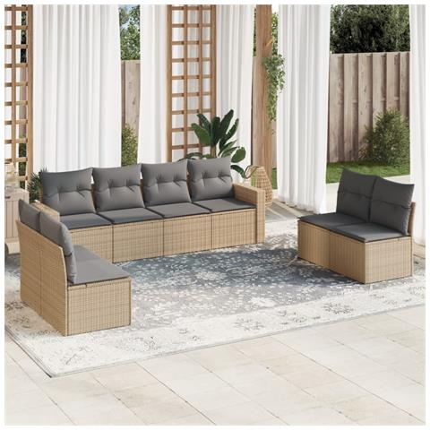 Set Divano da Giardino 8 pz con Cuscini Beige in Polyrattan - Foto 2