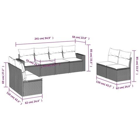 Set Divano da Giardino 8 pz con Cuscini Beige in Polyrattan - Foto 3