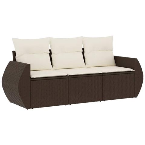 Set Divano da Giardino 3 pz con Cuscini Marrone in Polyrattan - Foto 1
