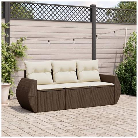 Set Divano da Giardino 3 pz con Cuscini Marrone in Polyrattan - Foto 2