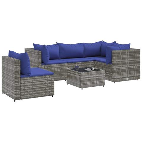 Set Divani da Giardino 6 pz con Cuscini in Polyrattan Grigio - Foto 1