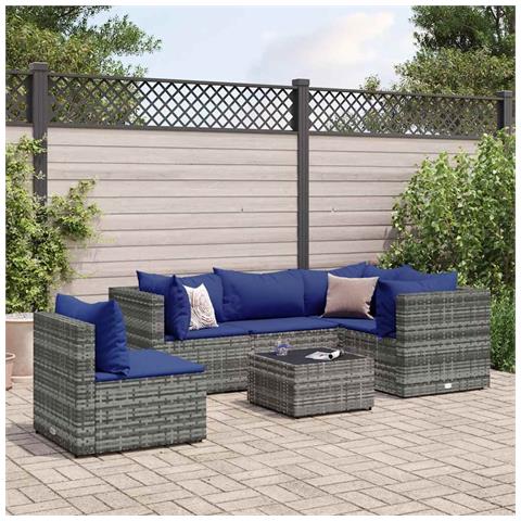 Set Divani da Giardino 6 pz con Cuscini in Polyrattan Grigio - Foto 2