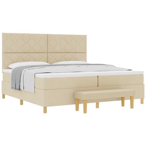 Letto Box Spring con Materasso e Panchina Panna 200x200 cm Tessuto - Foto 1