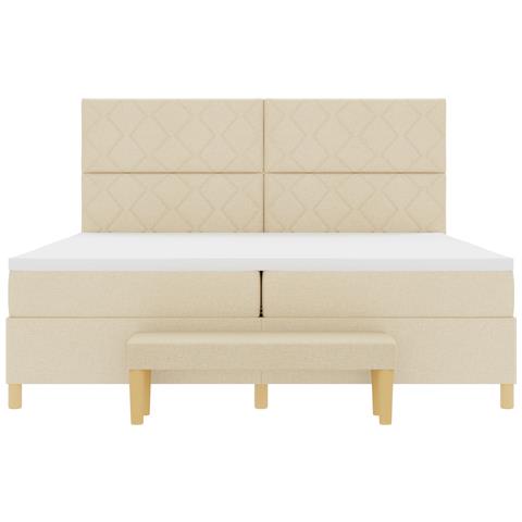 Letto Box Spring con Materasso e Panchina Panna 200x200 cm Tessuto - Foto 9