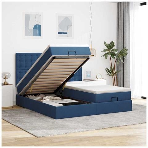 Struttura Letto Pouf con Materassi Blu 200x200 cm in Tessuto - Foto 2