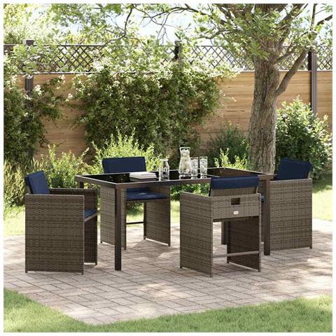 Set da Pranzo per Giardino con cuscino 5 pcs Grigio Poly Rattan - Foto 2