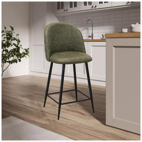 Set Di 4 Sgabelli Alti Denise Sgabi - Verde - Microfibra - 44x47x101 Cm - Foto 2