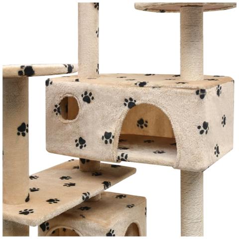 Lusso Casadino -  Albero Per Gatti Tiragraffi Sisal 125 Cm Zampe Stampate Beige - Foto 4