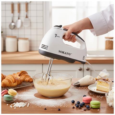 Sbattitore Elettrico 180 W A 7 Velocità Con Fruste In Acciaio Inossidabile, Nero / Bianco - Foto 5