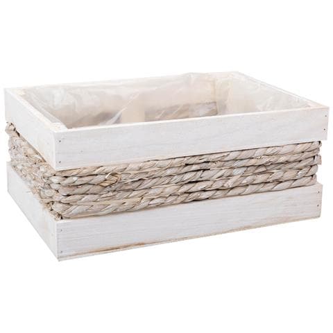 Cesto In Legno E Corda Bianco 30x20x12/27h - Foto 1