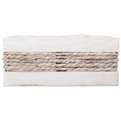 Cesto In Legno E Corda Bianco 30x20x12/27h - Foto 2
