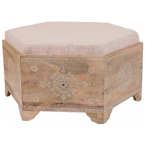 Sgabello In Legno Dipinta A Mano Con Cuscino Marrone 70x60x29h - Foto 1