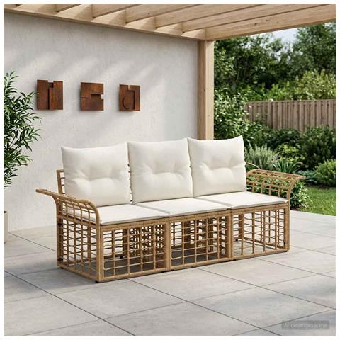 Set di divani da esterno 3 pcs Naturale e Bianco Crema - Foto 2