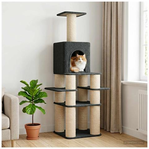 Albero per gatti con pali per graffiare in sisal Grigio Scuro - Foto 2