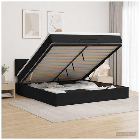 Letto ottomano con materasso Nero 160 x 200 cm Velluto - Foto 2