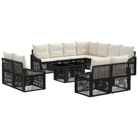 Set Divano da Giardino 12 pz Nero e Bianco Crema polyrattan - Foto 1