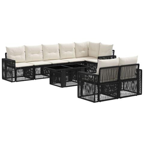 Set Divano da Giardino 9 pz Nero e Bianco Crema polyrattan - Foto 1