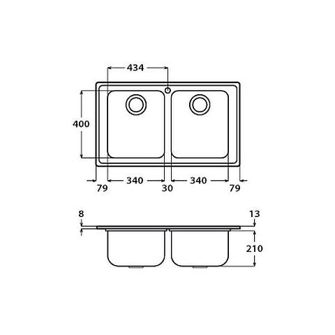 Serie Venezia Lavello da incasso 2 Vasche Dimensioni 86 x 50 cm Colore Inox - Foto 2