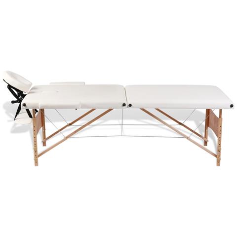 Lettino Pieghevole Da Massaggio Bianco Crema 2 Zone Con Telaio Legno - Foto 2