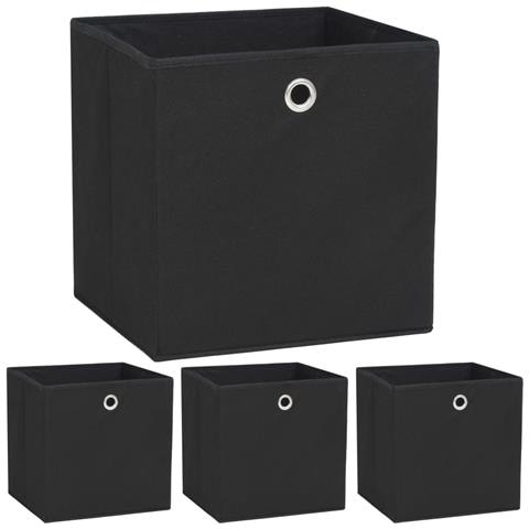 Contenitori 4 pz in Tessuto non Tessuto 32x32x32 cm Nero - Foto 1