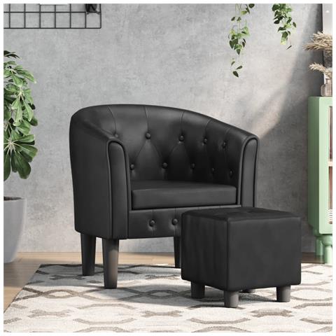 Poltrona Cabriolet E Poggiapiedi Nera Similpelle - Foto 6