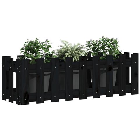 Fioriera Giardino A Recinzione Nera 100x30x30cm Massello Pino - Foto 2