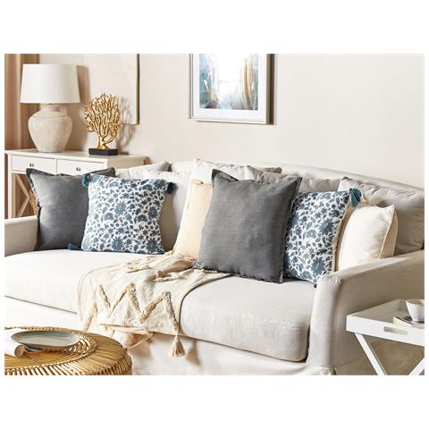 Set Di 2 Cuscini Rumex Cotone 45 X 45 Cm Blu Trama Floreale - Foto 1