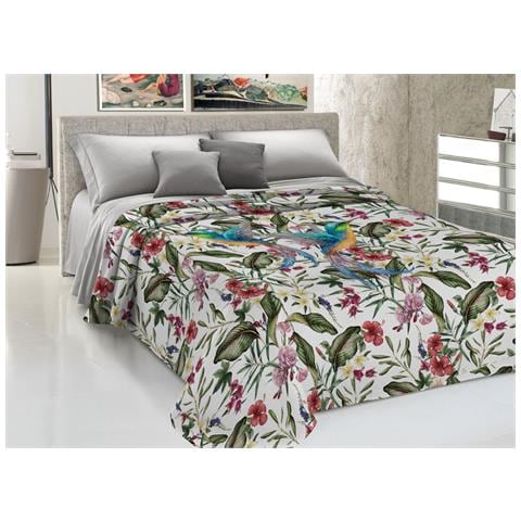 Lenzuolo Copriletto Estivo Stampa Digitale 100% Cotone Made Italy Vari Disegni Matrimoniale Colibri - Foto 1