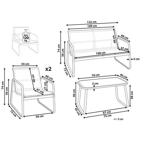 Set Da Giardino Con Tavolo 4 Posti Barrea Metallo Nero - Foto 8