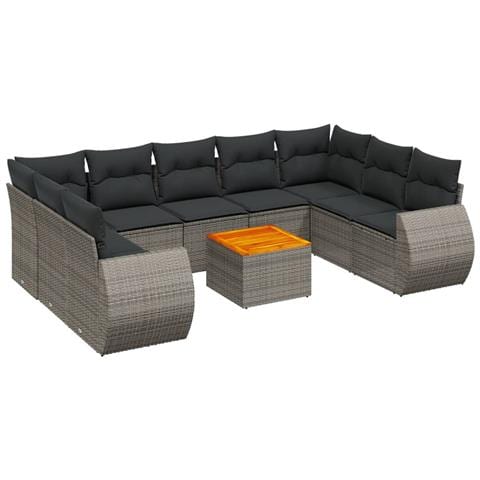 Set Divano Da Giardino 10 Pz Con Cuscini Grigio In Polyrattan - Foto 2