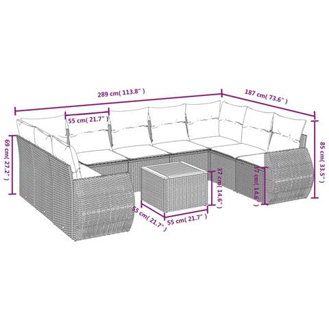Set Divano Da Giardino 10 Pz Con Cuscini Grigio In Polyrattan - Foto 3