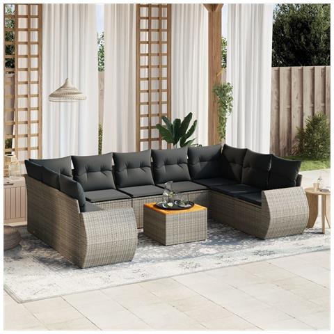Set Divano Da Giardino 10 Pz Con Cuscini Grigio In Polyrattan - Foto 1