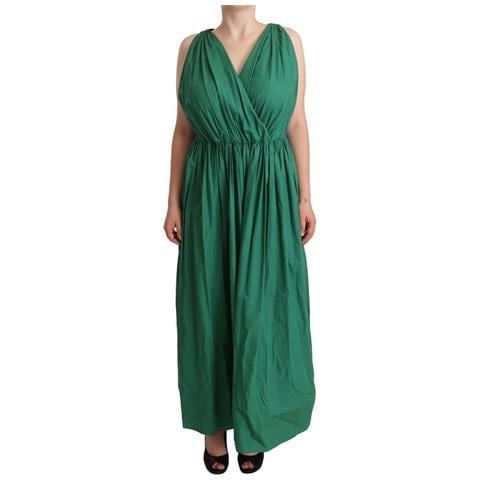 Abito Scollo A V Senza Maniche In Cotone Verde - It46-xl - Foto 1