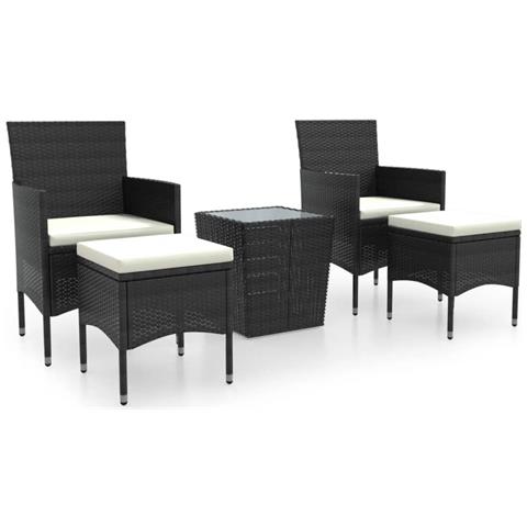 Set da Bistrot per Giardino 5pz Polyrattan Vetro Temperato Nero - Foto 1