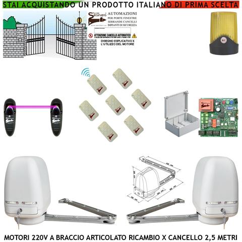 Motori Cancello Elettrico 220 V Braccio Articolato Ricambio Cancello Automatico 5 Mt 2 Ante Battenti Da 0,5 Fino A 2,5 - Foto 1