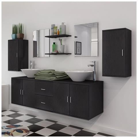 Set Mobili Da Bagno 11 Pz Con Lavabo E Rubinetto Nero - Foto 2