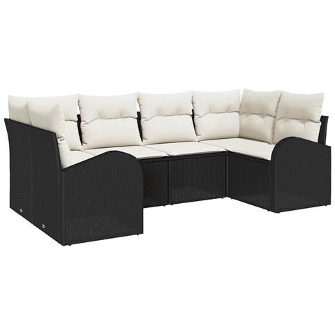 Set Divano da Giardino 6 Pezzi con Cuscini Nero Rattan Polietilene - Foto 1