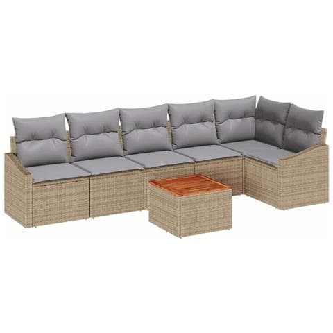 Set Divano da Giardino a 7 Pezzi con Cuscini Beige in Rattan e Acacia - Foto 1