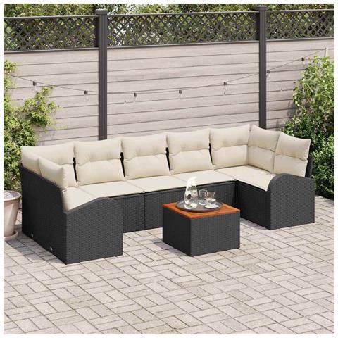 Set Divano Giardino  8 Pezzi con Cuscini Nero Polirattan Acacia, Divano Giardino Due Posti  con Ripostiglio e Cuscini Nero Polirattan - Foto 2