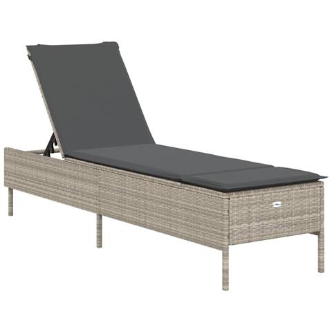 Lettino Prendisole con Cuscino Grigio Chiaro in Polyrattan - Foto 1