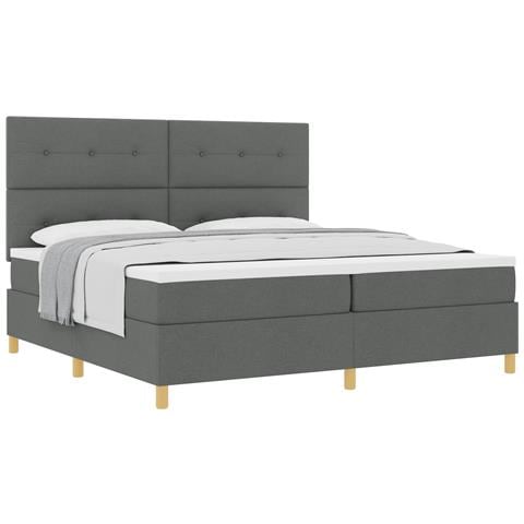 Letto a Molla e Materasso Grigio Scuro 200x200 cm in Tessuto - Foto 1