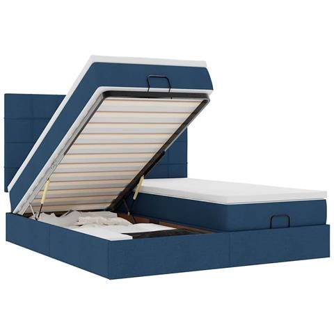 Struttura Letto Pouf con Materassi Blu 200x200 cm in Tessuto - Foto 1