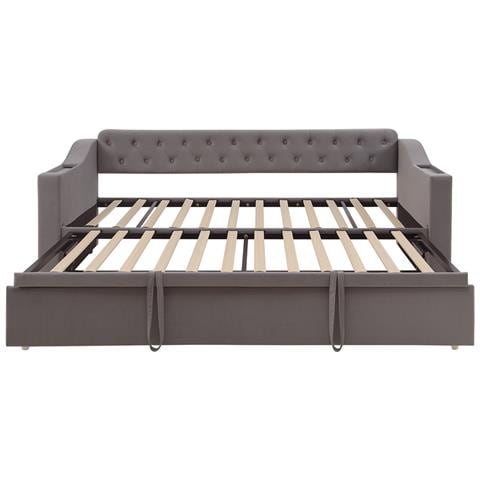 Letto Imbottito 90/180x190 Cm, Braccioli Con Punto Di Ricarica Usb E Ripiano Integrato, Divano Letto Con Tasche Portaoggetti E Rete A Doghe, Tessuto Velour, Grigio Scuro, Senza Materasso - Foto 4