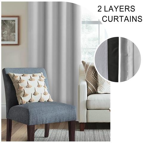 Tende Oscuranti A Doppio Strato Con Occhielli 2 Pezzi 260x140 Cm Grigio - Foto 2